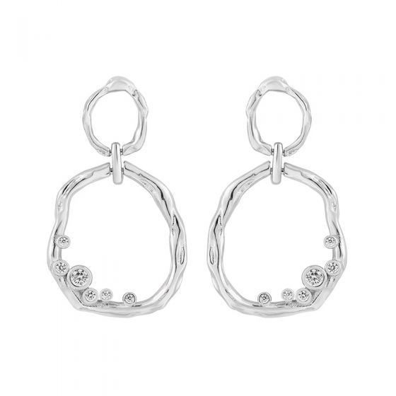 Office Geometry Round CZ Circles 925 Sterling Silver Dangling Earrings