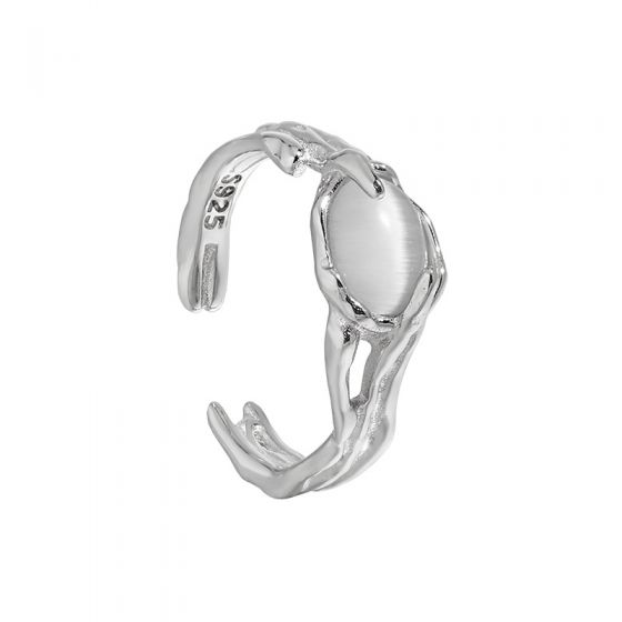 Casual Oval Created Cat's Eye Irregular 925 Sterling Silver Adjustable Ring