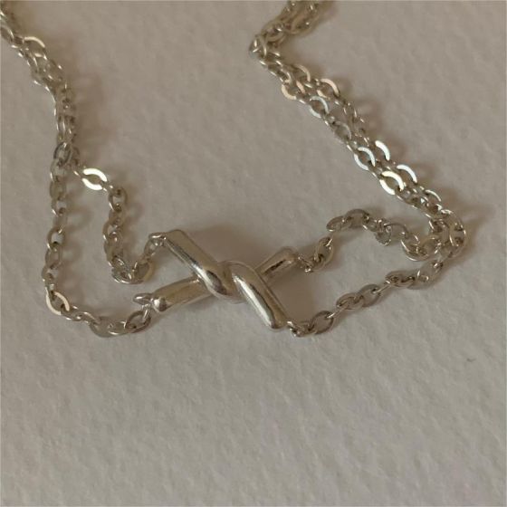 Fashion Double Layers Cross Twisted 925 Sterling Silver Bracelet