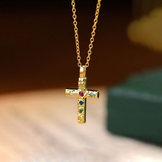 Gift Colorful CZ Crossa 925 Sterling Silver Necklace