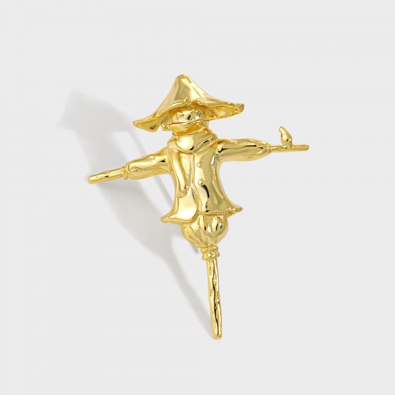 Fashion Cute Yellow Gold Scarecrow 925 Sterling Silver Brooches