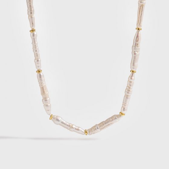 Elegant Natural Long Stick Pearls 925 Sterling Silver Necklace