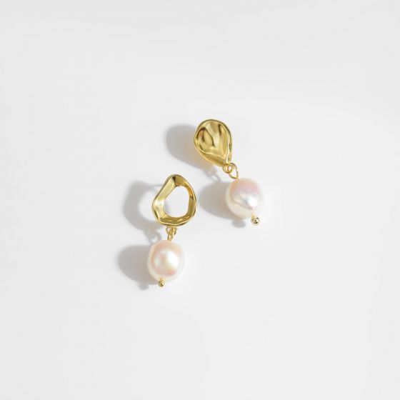 Irregular Baroque Natural Pearl 925 Sterling Silver Dangling Earrings