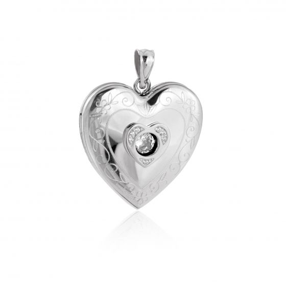 Women Hollow CZ Heart Flower Branch 925 Sterling Silver Locket Necklace Pendant