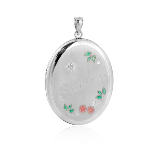 Holiday Red Flowers Green Leaves Mother's Day CZ Star 925 Sterling Silver Locket Necklace Pendant