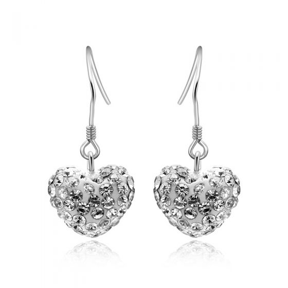 Trendy Elegant Heart Romantic Love White 925 Sterling Silver Hook Earrings Women