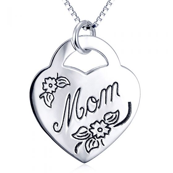 Love Mom en forme de coeur Chic 925 collier en argent sterling femmes