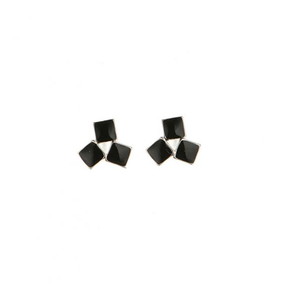 Geometry Triple Black Squares 925 Sterling Silver Studs Earrings