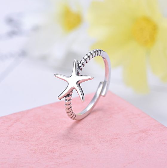 Simple Starfish 925 Silver Adjustable Ring
