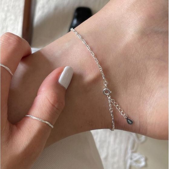 Simple Hollow Pig Nose Puffed Chain 925 Sterling Silver Anklet
