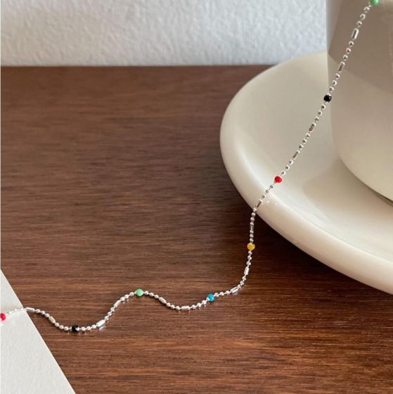 New Colorful Beads Chain 925 Sterling Silver Necklace