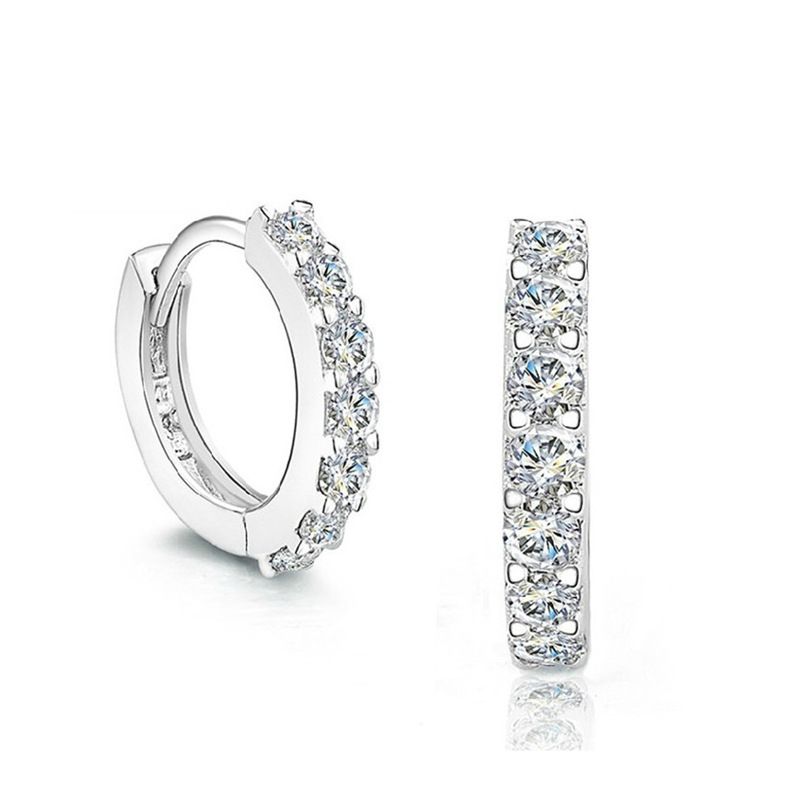 Women Hoop Earrings  Zirconia Stone 925 Sterling Silver  Trendy Fashion Jewelry 