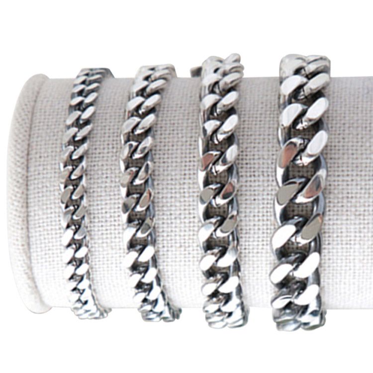Fashion Vintage Beveled Cuban Curb Bracelet Solid 925 Sterling Silver Link  Chain