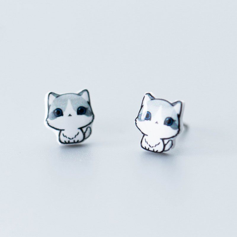 Animal Earrings Sterling Silver Cat Studs Animal Studs Sterling Silver Cat Earrings