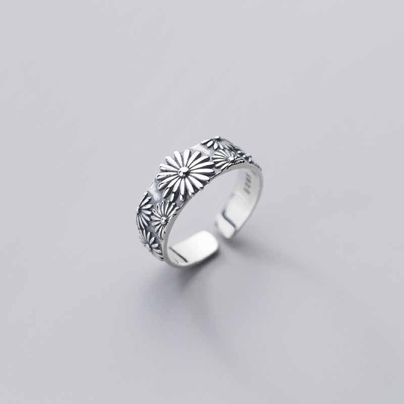 Queenbox Women 925 Sterling Silver Lovely Daisy Flower Ring Jewelry Open Ring Adjustable 