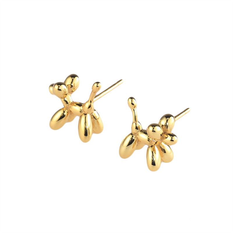 Cubic Zirconia Dog Stud Earrings 14K Yellow Gold Over  Silver 