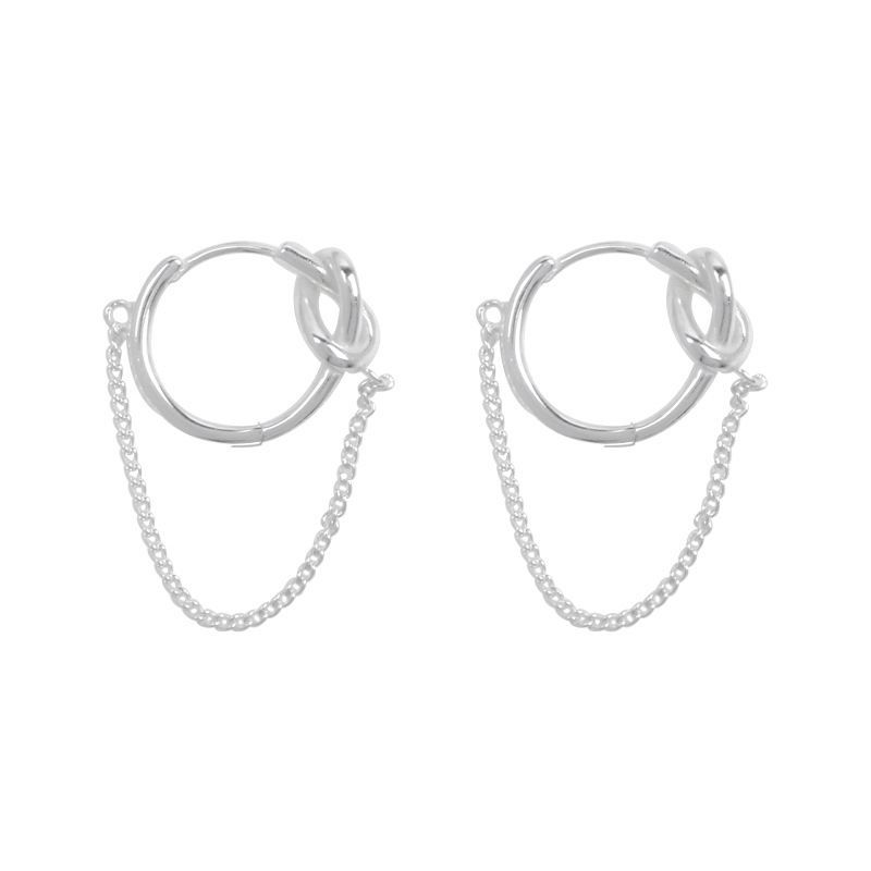 Geometry Knot Chain 925 Sterling Silver Hoop Earrings