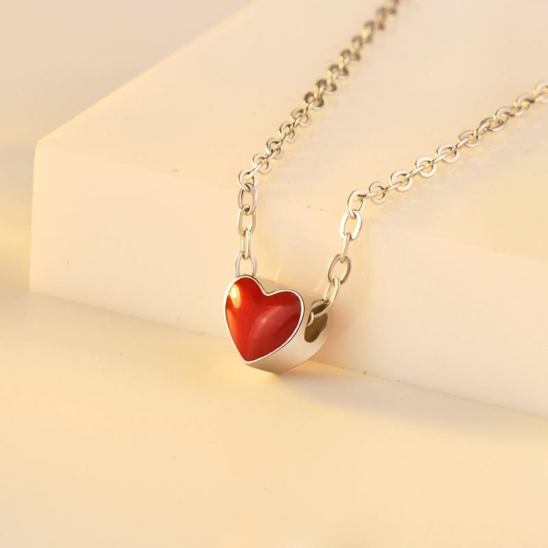 European 925 Sterling Silver Charm Necklace Red Heart Chain Thai Silver Jewelry
