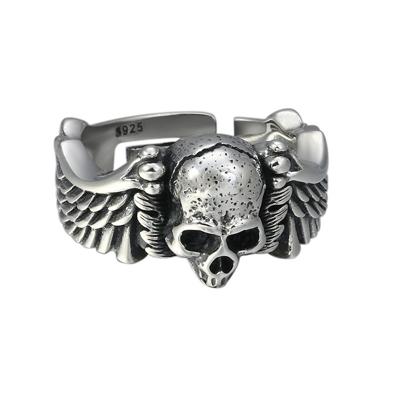 Stainless Steel Ring for Men Skull Head Solid Retro Pinky Ring