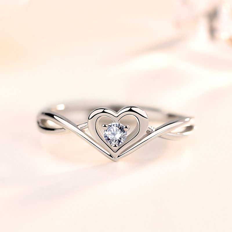 Romantic Sweet Heart Adjustable 925 Sterling Silver Ring