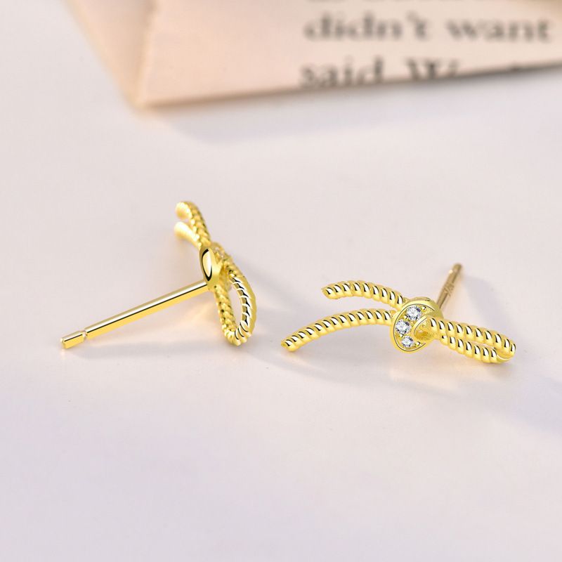 Gift For Her 925 Sterling Silver Sweet Mini CZ Bow Knot Stud Earrings-Minimalist Gold Bow Stud Earrings-Knot Earrings-Silver Bow Earrings