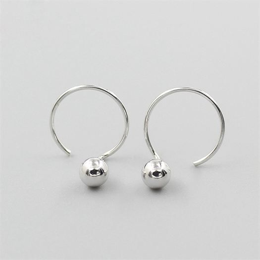 Simple Round Beads 925 Sterling Silver Stud Earrings
