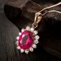 Trendy Sun Flower Rose Red Creado Ruby CZ 925 Sterling Silver Pendant Mujeres