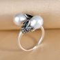 Vintage Double Natural White Pearl 925 Sterling Silver Ring