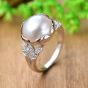 Simple Flower Round Trendy Vogue 925 Sterling Silver Natural White Pearl Ring