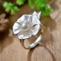 Silver Lotus Leaf Natural White Pearl Adjustable 925 Sterling Silver Ring