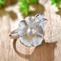 Silver Lotus Leaf Natural White Pearl Adjustable 925 Sterling Silver Ring