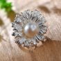 Blooming Flower Nuevo anillo ajustable de perla blanca natural de plata de ley 925