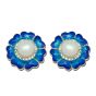 Blue Daisy Flower Vintage 925 Silver Natural Pearl Flower Enamel Studs Earrings
