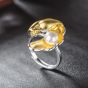 Golden Peacock Yellow 925 Sterling Silver Natural White Pearl Adjustable Ring