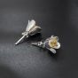 Silver Sweet Plum Golden Blossoms Solid 925 Sterling Silver Studs Earrings