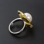 Golden Flower Rose 925 Sterling Silver Natural White Pearl Adjustable Ring