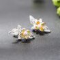 Pendientes de esmalte de perlas naturales de plata de ley 925 de hoja de flor de primavera
