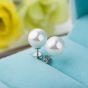 Pendientes de perlas concha de concha blanca de plata de ley 925 sin alergia (8 mm)