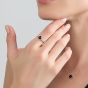 Round Black Agate CZ 925 Sterling Silver Open Size Ring Women