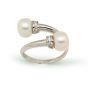 Simple Double Half Round Natural White Pearl 925 Sterling Silver Adjustable Ring
