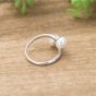 Simple doble media ronda natural perla blanca 925 anillo ajustable de plata esterlina