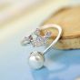 Crown Half Round Natural White Pearl 925 Sterling Silver Adjustable Rings