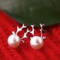 Fashion Little Deer White Shell Pearl Solid 925 Sterling Silver Studs Earrings