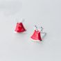 Sweet 925 Sterling Silver Red Hat Christmas Deer Horn Studs Earrings