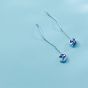 Fashion Moon Star Blue Solid 925 Sterling Silver Thread Dangling Earrings