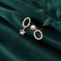 Asymmetric Ellipse Hollow Shell Pearl CZ Star 925 Sterling Silver Dangling Earrings