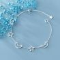 Casual Hollow Crescent Moon Stars 925 Sterling Silver Bracelet