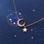 Sweet Crescent Moon Star 925 Sterling Silver Necklace