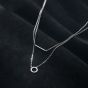 Elegant Double Layer CZ Circle Stick 925 Sterling Silver Necklace