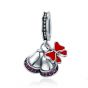Holiday Christmas CZ Bell Bowknot 925 Sterling Silver Charm
